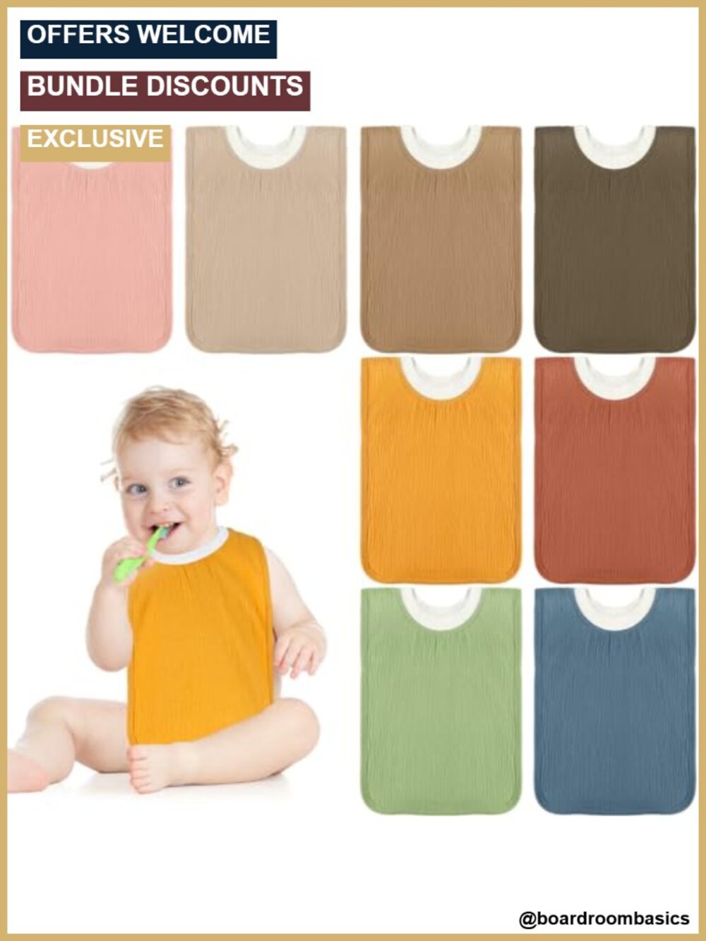 8 Pcs Large Muslin Pullover Baby Bibs Full Coverage Slip On Absorbent Waterproof
